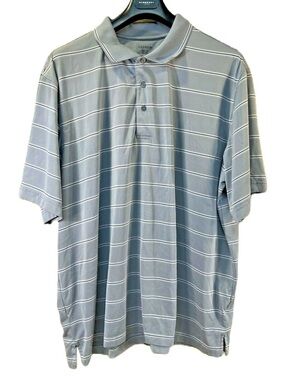 George Light Gray Striped Short Sleeve Casual Polo Shirt Men’s 2XL